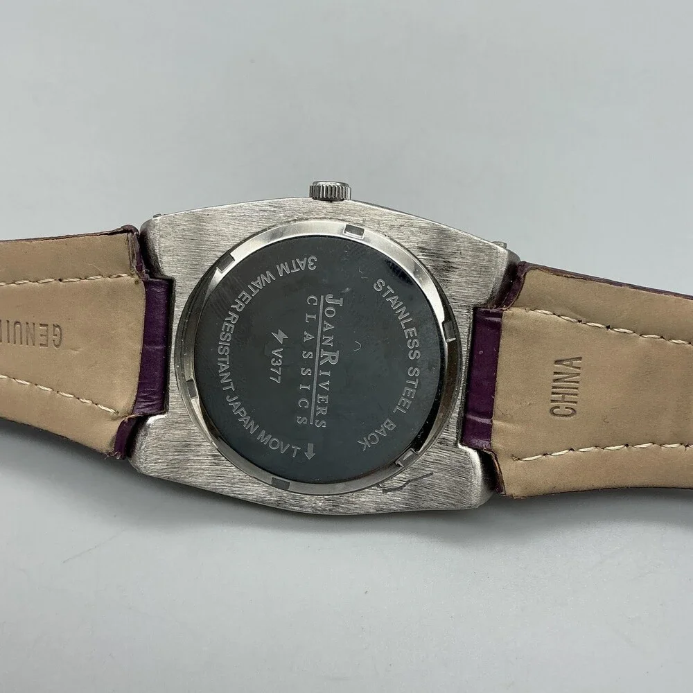 Joan Rivers Classics Women Watch 38mm Silver Tone Purple Leather New Battery